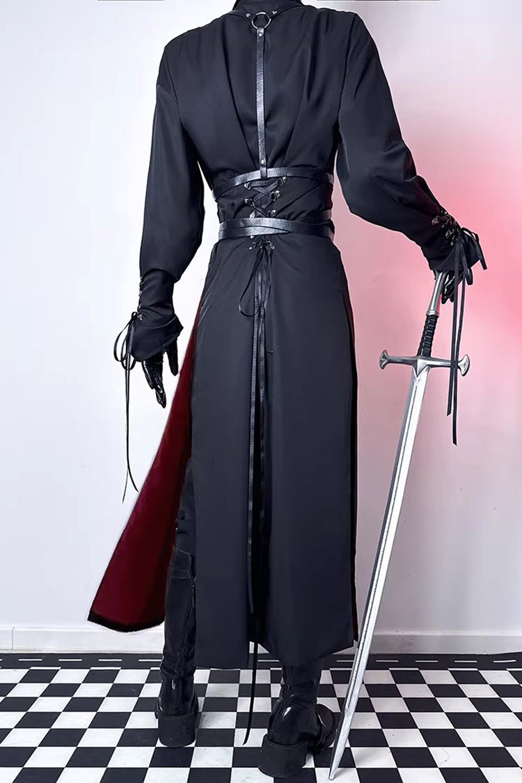 Black/Red [Night Sentinel] Long Sleeves Ouji Gothic Lolita Long Trench Coat - Product - 7
