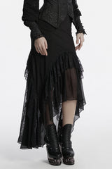 Black Ruffle Stitching Lace Women's Gothic Fishtail Skirt - Product - 2