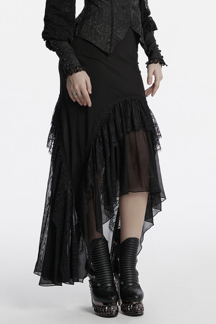 Black Ruffle Stitching Lace Women's Gothic Fishtail Skirt - Product - 2