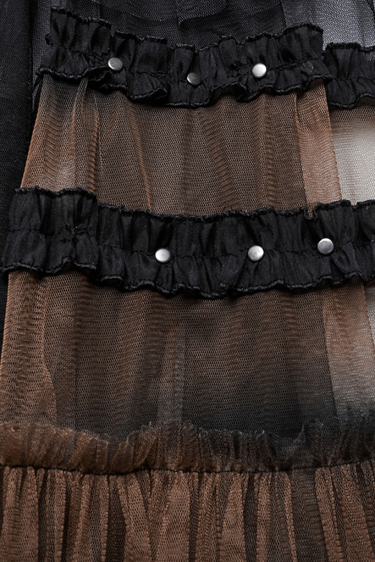 Ruffle Mesh Buckle Women's Steampunk Long Overskirt 3 Colors - Product - 24