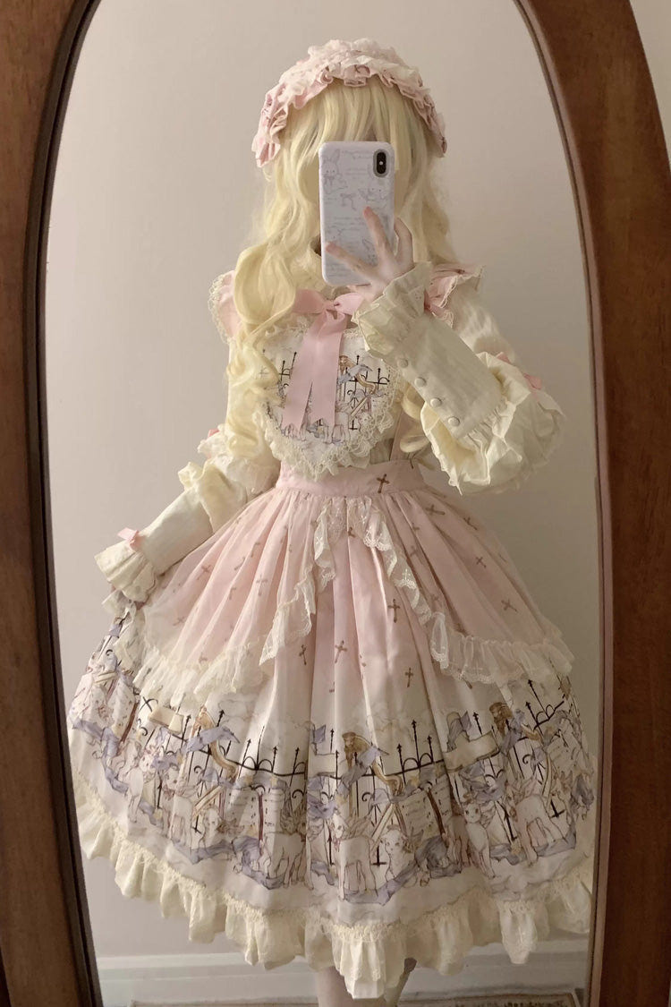 [Angel Lamb] Printed Ruffled Bow Sweet Lolita Skirt 3 Colors - Product - 12
