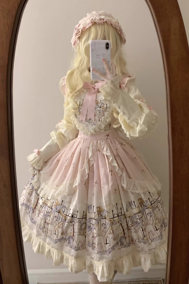 [Angel Lamb] Printed Ruffled Bow Sweet Lolita Skirt 3 Colors - Product - 12