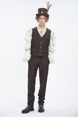 Brown High Waisted Lace-Up Striped Men's Gothic Pants - Product - 4