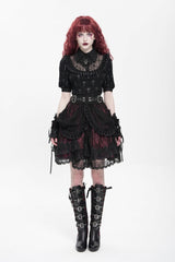 Black/Red Multi-Layered Ruffle Buckle Straps Women's Gothic Skirt - Product - 9