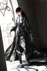 Black [Shadow Dragon Diving Into the Abyss] Long Sleeves Jacquard Embroidered Gothic Chinese Inspired Hanfu Ouji Lolita Set - Product - 12