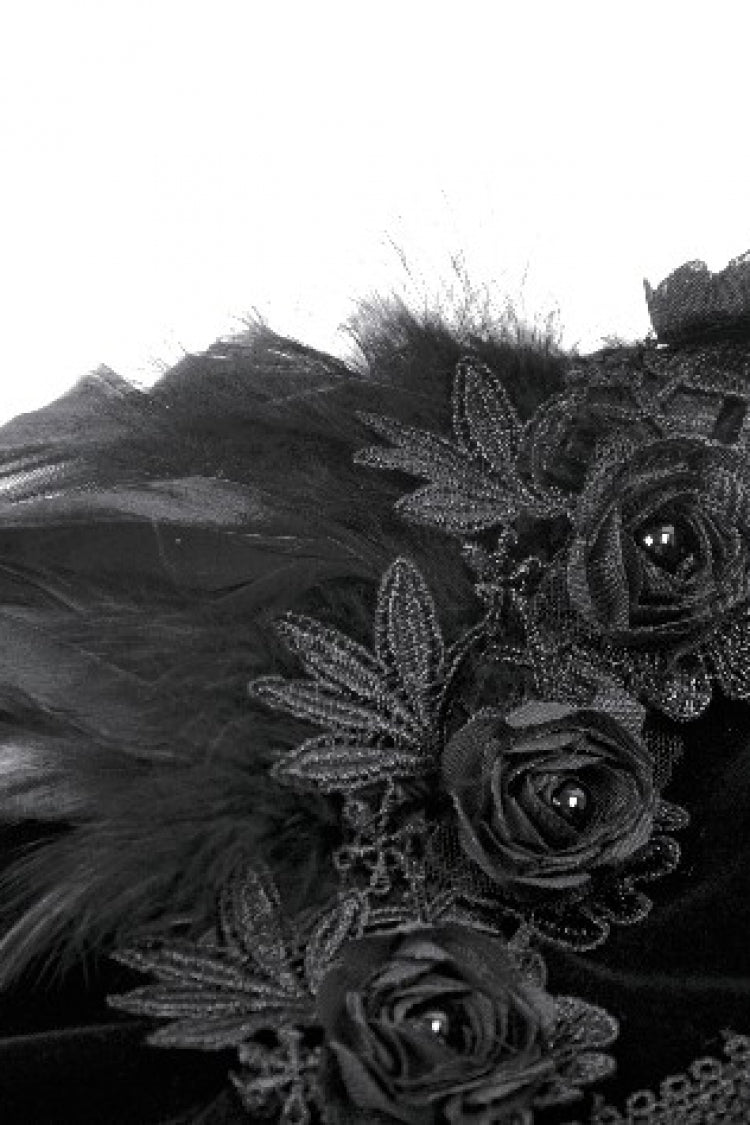 Black Lace Spliced Velvet Long Flared Sleeves Floral Feather Women's Gothic Cape - Product - 13