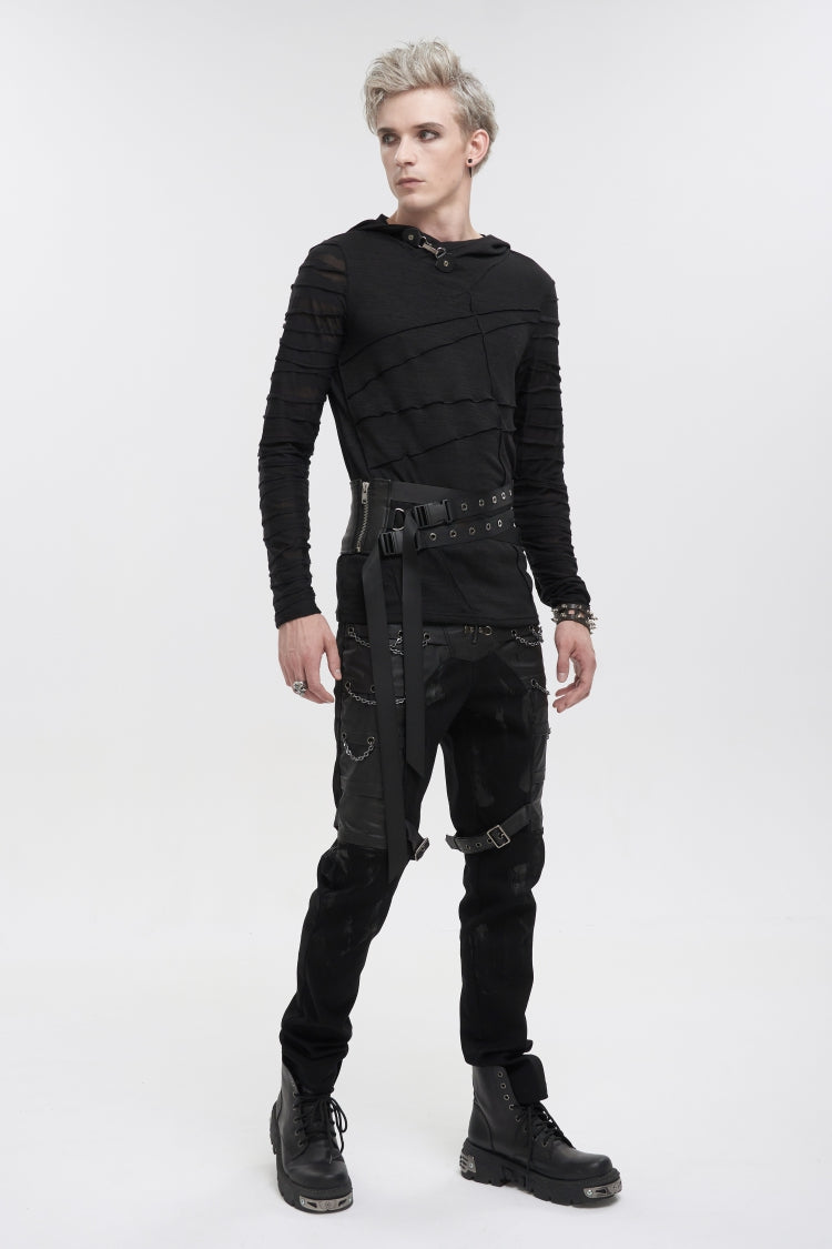 Black Lace-Up Slim Fit Asymmetric Buckled Eyelet Men's Punk Cool Decussate Belt - Product - 4