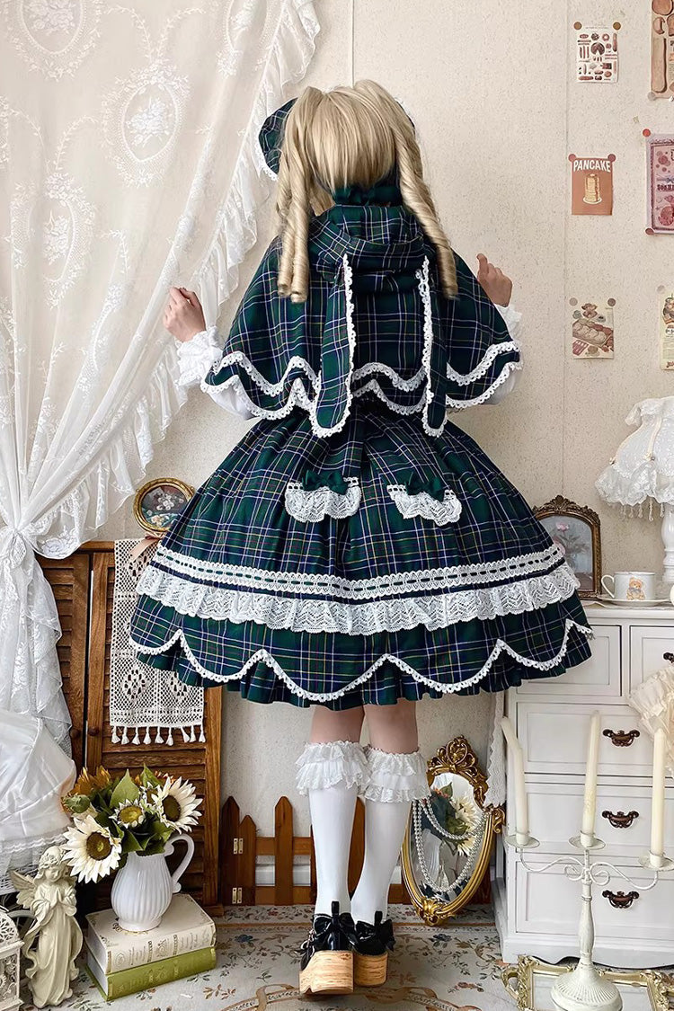 Green [Gingham Petal Bunny] Printed Ruffled Bow Sweet Lolita Jsk Dress - Product - 6