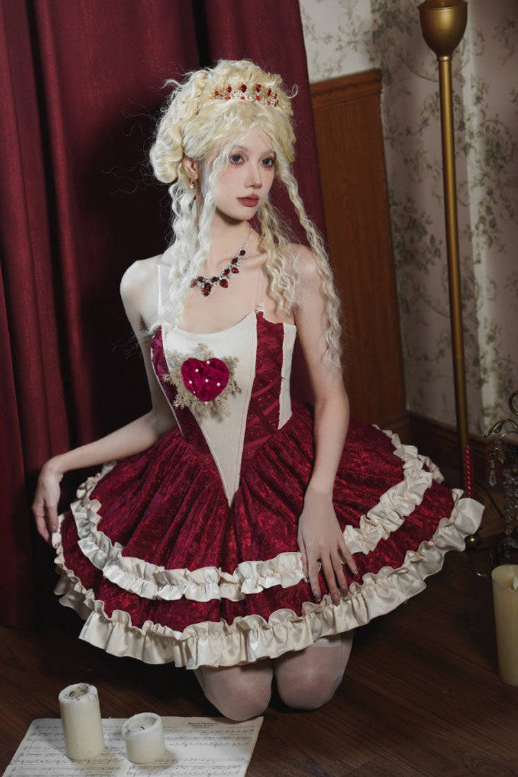 Red [Heart of Mary] Tube Top Sleeveless Ruffle Fishbone Gothic Lolita Dress - Product - 3