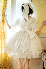 White Multi-Layered Ruffle Hanayome Hollow Bowknot Lace Sweet Vintage Gorgeous Lolita Dress - Product - 7
