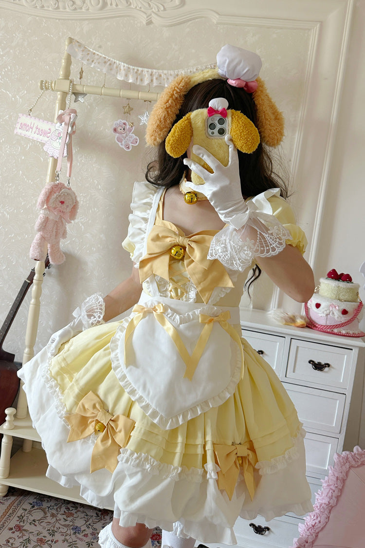 Bell Meow Ruffle Bowknot Sweet Lolita Skirt Set 5 Colors - Yellow - 11