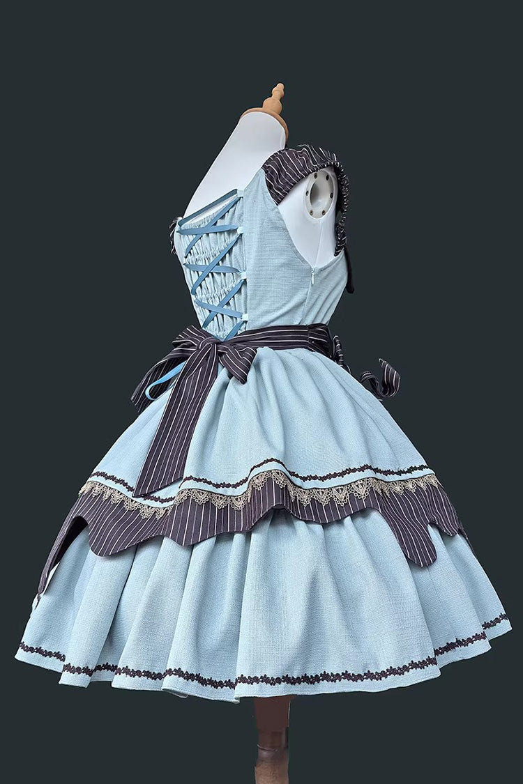 [Strawberry and Mint Chocolate] Double-Layered Printed Bow Lace-Up Irregular Sweet Lolita Dress 2 Colors - Product - 11