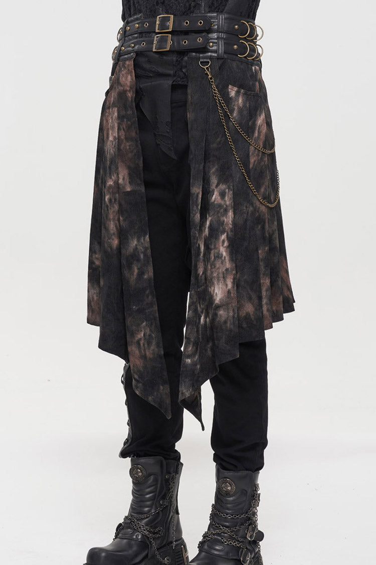 Bronze Gothic Belt Design Chain Decoration Corduroy Tie-Dye Men's Skirt - Product - 3