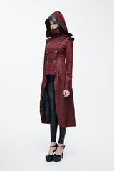 Red Short In Front And Long In Back Punk Long Leather Womens Coat - Product - 5