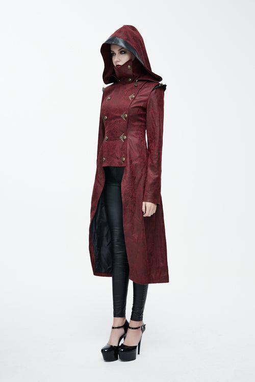Red Short In Front And Long In Back Punk Long Leather Womens Coat - Product - 5