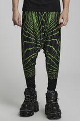 Green Halo Print Men's Sagging Pants - Green - 1