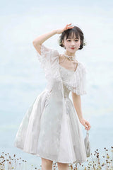 White Summer Dream Lotus Sleeveless Chinese Style Sweet Qi Lolita Jsk Dress - Product - 5