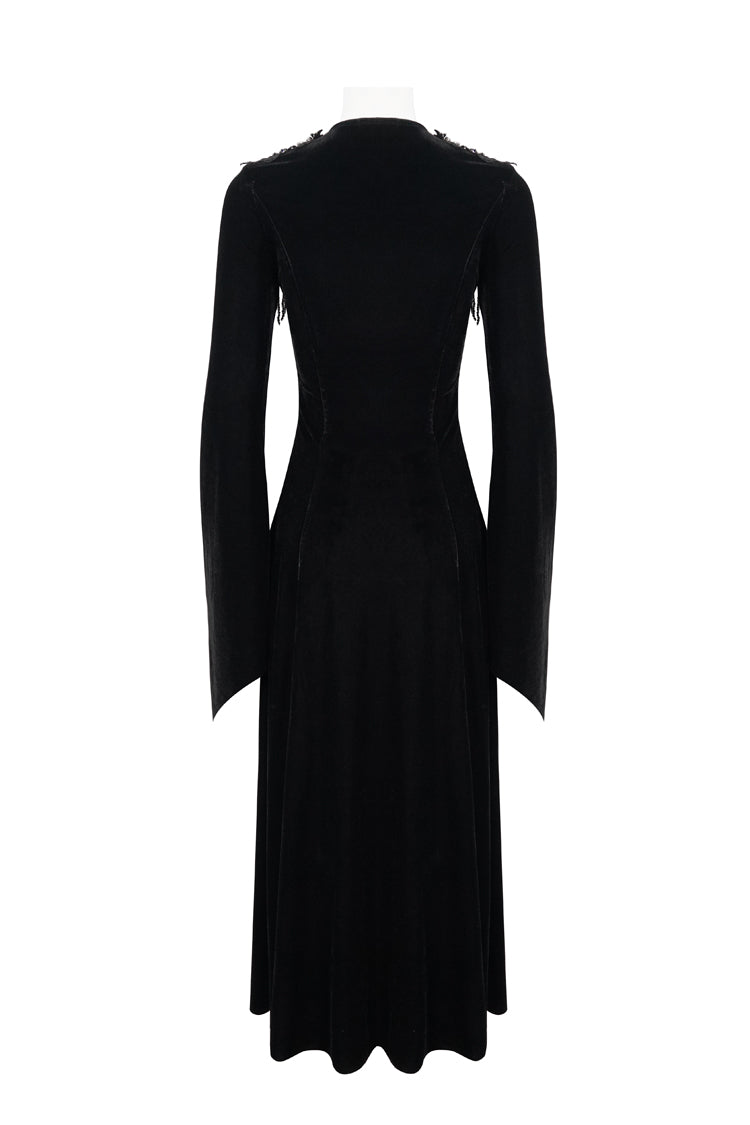 Black Embroidered Fringe Flared Sleeve Women's Gothic Dress - Product - 8
