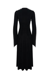 Black Embroidered Fringe Flared Sleeve Women's Gothic Dress - Product - 8
