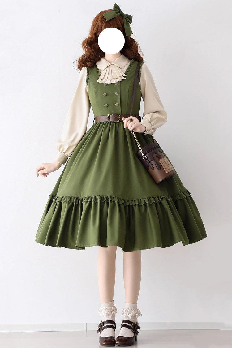 [Small Estate] Sleeveless Ruffle Fishbone Classic Vintage Elegant Lolita Dress 3 Colors - Green - 1