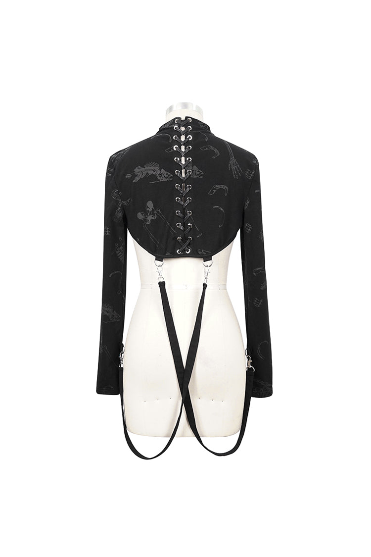 Black Bone Printed Strappy Zipper Women's Gothic Cape - Product - 11