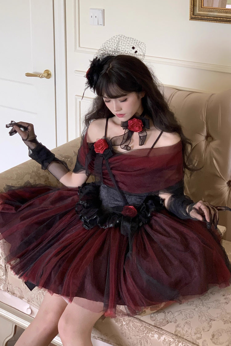 Black/Red [Sanglin’s Tribute] Off Shoulder Ruffled Gothic Lolita Dress - Product - 10