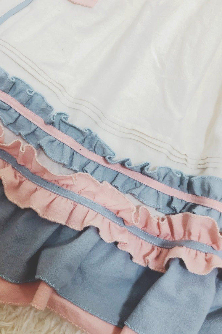 Blue/Pink [Sweetheart Puff] Doll Collar Long Sleeves Ruffle Bowknot Sweet Plus Size Lolita Dress - Product - 10