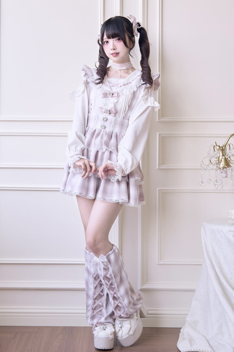 Pink Triple-Layered Plaid Print Ruffle Sweet Jirai Kei Japanese Strap Dress - Product - 4