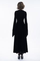 Black Embroidered Fringe Flared Sleeve Women's Gothic Dress - Product - 5