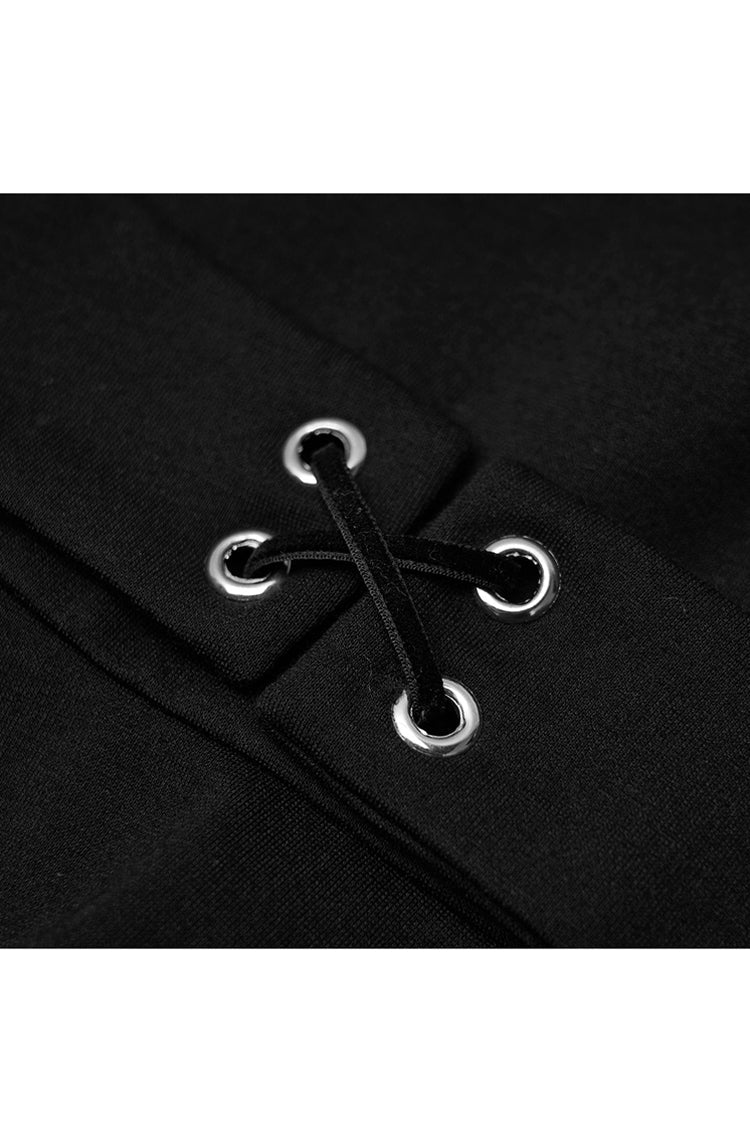 Black High Collar Front Chest Lace-Up Shoulder Hollow-Out Long Sleeve Women's Punk Dress - Product - 7