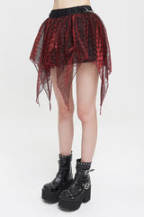 Red Bright Mesh Metal Buckle Decoration Playful And Cute Tutu Short Women's Punk Skirt - Product - 3
