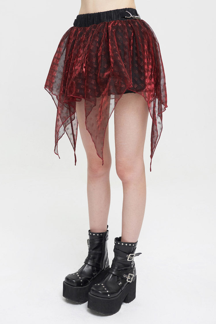 Red Bright Mesh Metal Buckle Decoration Playful And Cute Tutu Short Women's Punk Skirt - Product - 3
