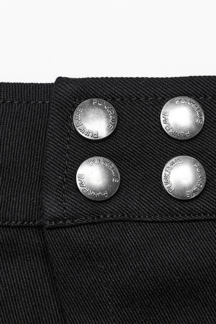 Black Buckle Belt Asymmetric Men's Steampunk Skirt with Side Pockets - Product - 8