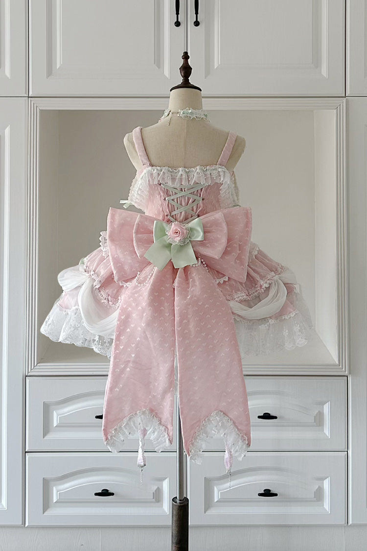 Pink [Honey Rose] Sleeveless Ruffle Embroidery Bowknot Lace Pearl Sweet Lolita Jsk Dress - Product - 5