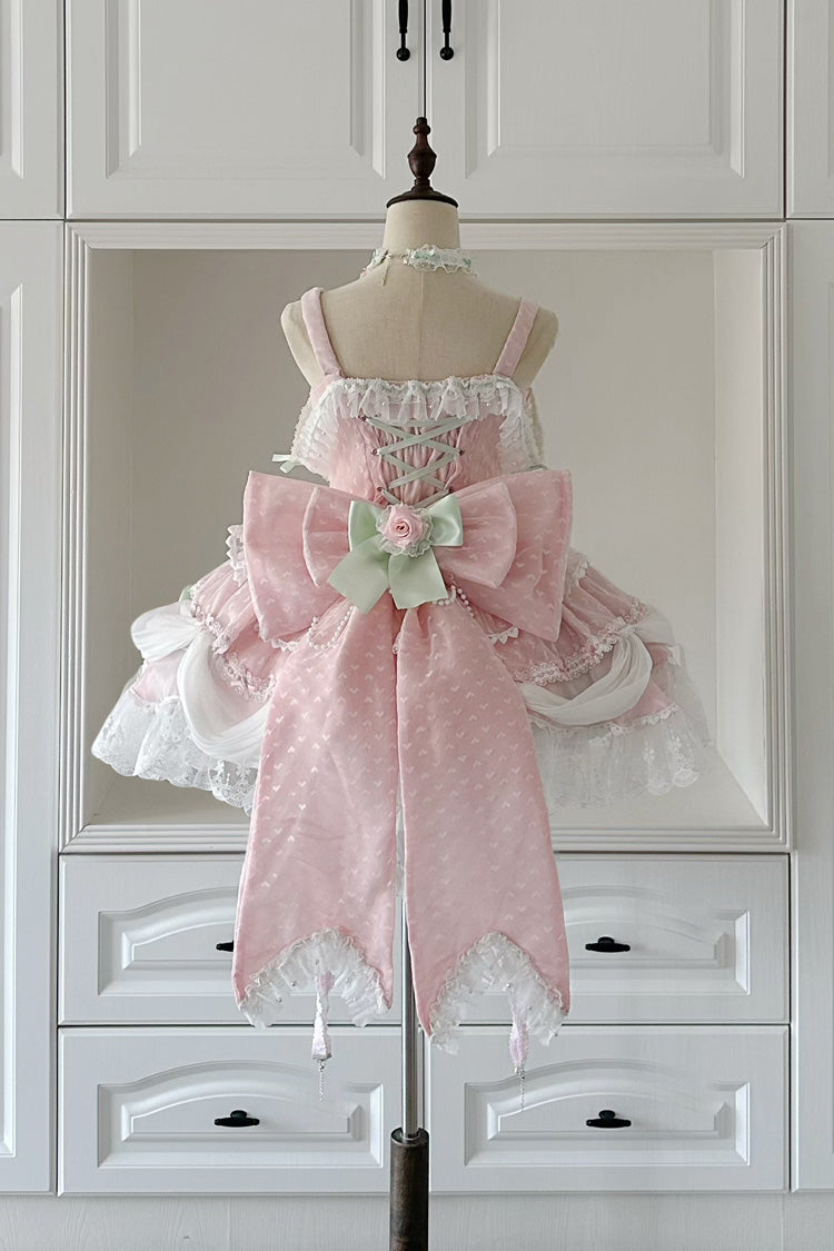 Pink [Honey Rose] Sleeveless Ruffle Embroidery Bowknot Lace Pearl Sweet Lolita Jsk Dress - Product - 5