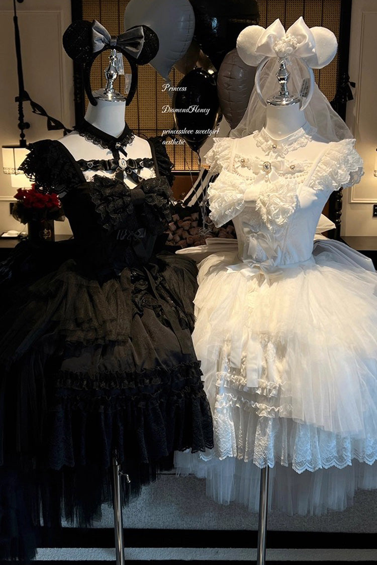White [Jewelry Love Story] Halterneck Ruffle Hanayome Bowknot Lace Gothic Lolita Dress - Product - 6