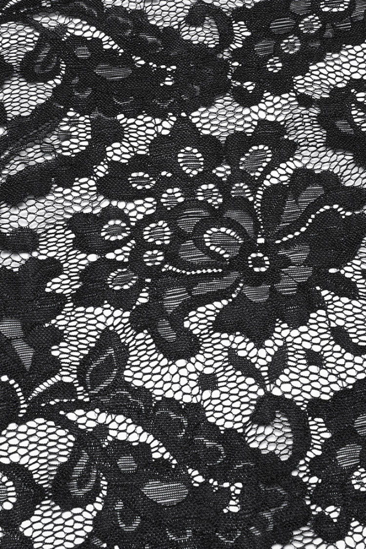 Black Embroidery Split Lace Women's Gothic Skirt with Studded Chain - Product - 6