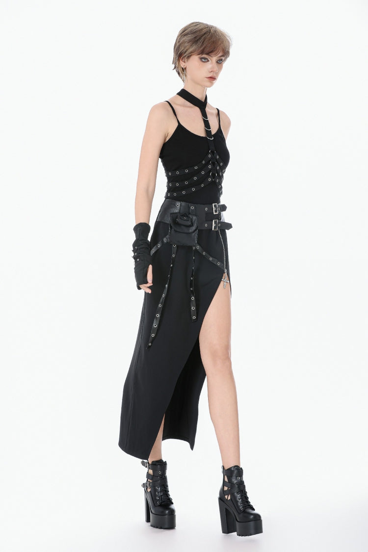 Black Women's Punk Halter Eyelet Chest Harness - Product - 6