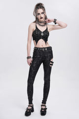 Black Sleeveless Stitching Irregular Mesh Women's Punk Tank Top - Product - 13