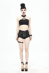 Black Sexy Strapless Cotton Mini Womens Punk T-shirt With Chocker - Product - 5