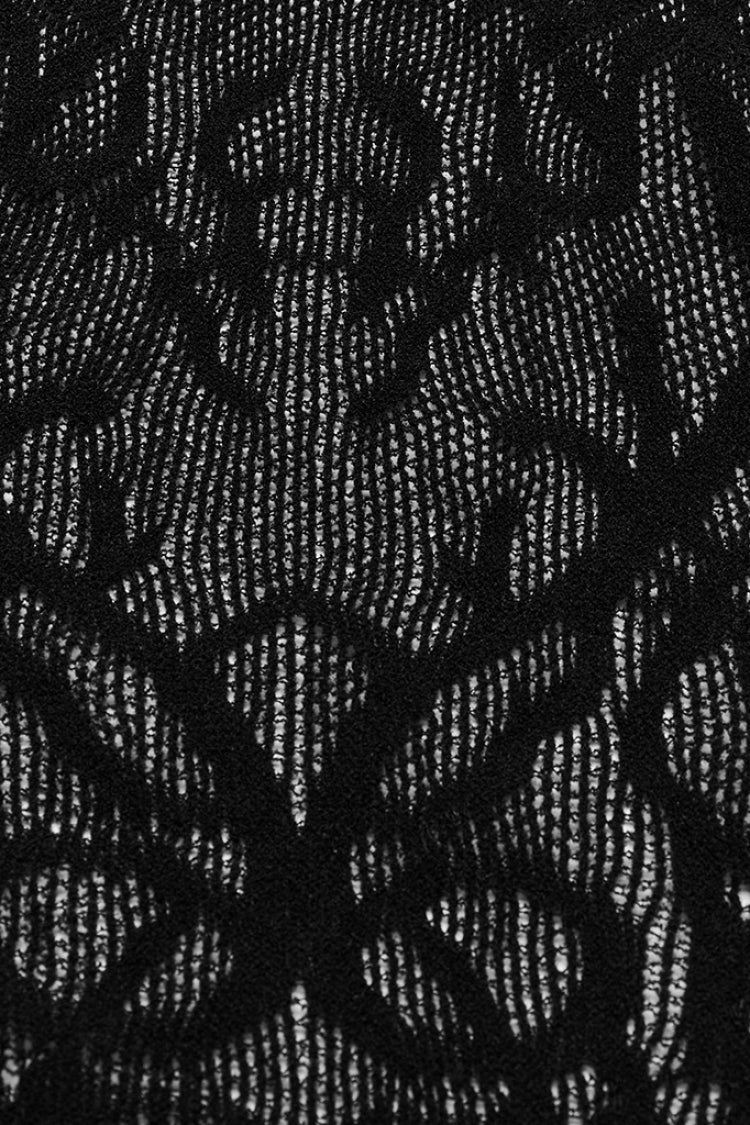 Black Long Sleeves Print Hollow Sheer Rhombus Mesh Women's Gothic Dress - Product - 5