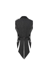 Black Vintage Dark Pattern Men's Gothic Vest With Brooch - Product - 9