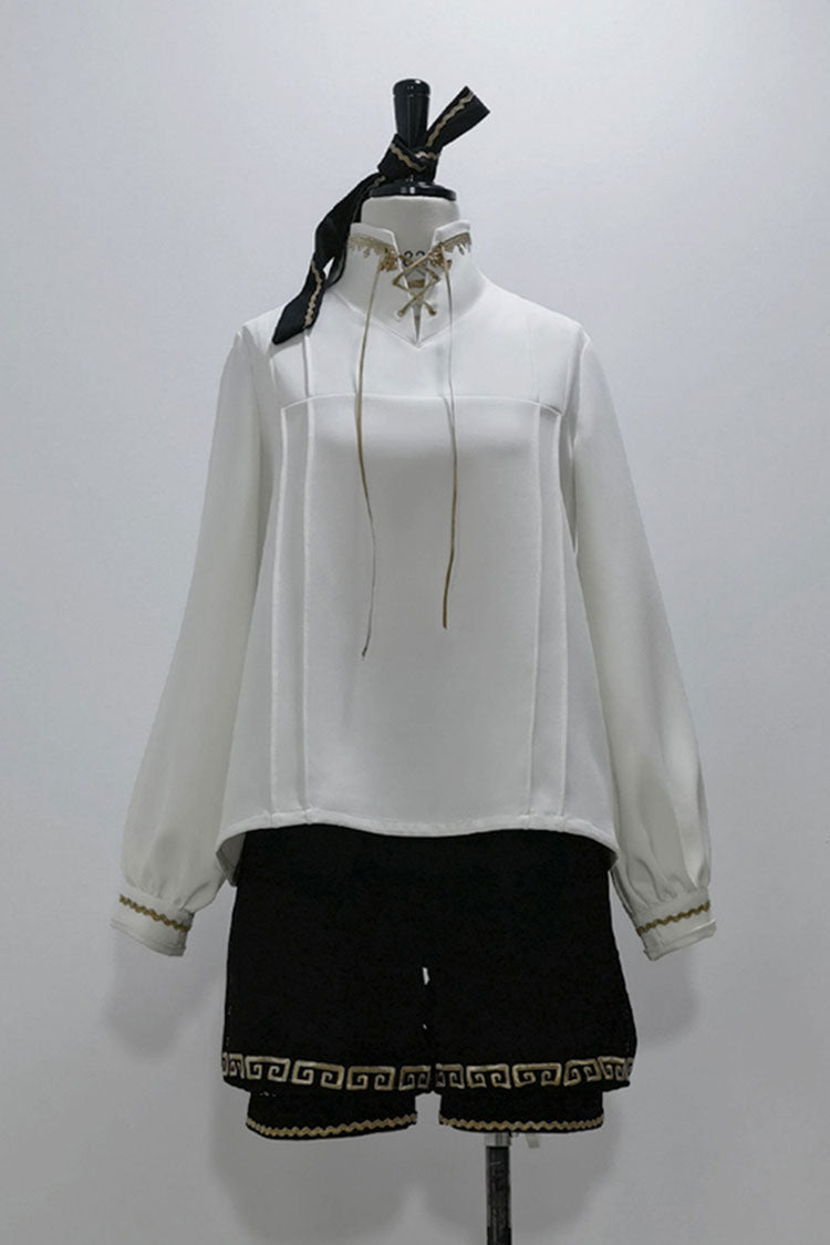 [Cangzhu] Stand Collar Long Sleeves Embroidered Asymmetric Classic Chinese Inspired Vintage Ouji Lolita Shorts Set - Top(Only) - 15