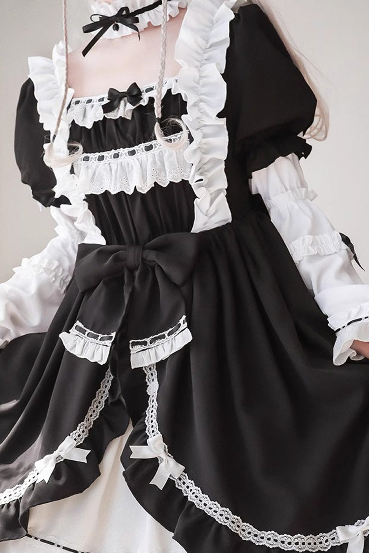 White/Black Long Sleeves Cardigan Bowknot Maid Gothic Lolita Dress - Product - 5