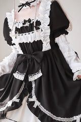 White/Black Long Sleeves Cardigan Bowknot Maid Gothic Lolita Dress - Product - 5