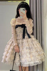 Multi-Color [Wonderland Travels] Multi-Layered Print Ruffle Bowknot Sweet Lolita Tiered Dress - Product - 2