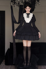 Black [Miss Weir] Stand Collar Long Sleeves Double-Layered Ruffle Gothic Lolita Dress - Product - 9