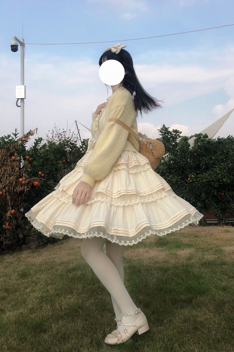 Apricot First Love Triple-Layered Ruffle Bowknot Lace Sweet Lolita Jsk Dress - Product - 2