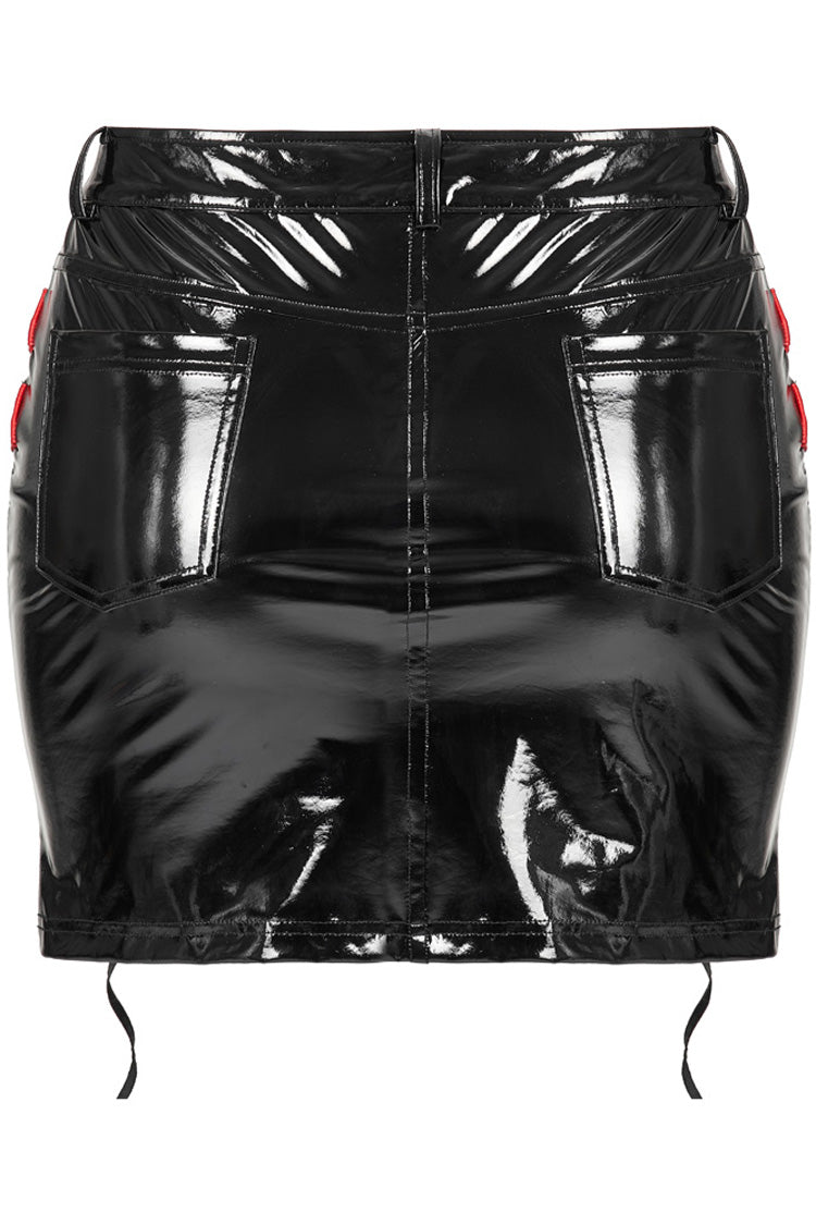 Black/Red Slim Fit Sexy Rock Stretch Bag Hip Slit Patent Leather Punk Women's Skirt - Product - 8