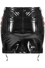 Black/Red Slim Fit Sexy Rock Stretch Bag Hip Slit Patent Leather Punk Women's Skirt - Product - 8